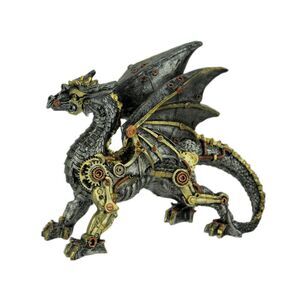 Metallic Silver and Gold Gothic Steampunk Dragon Statue